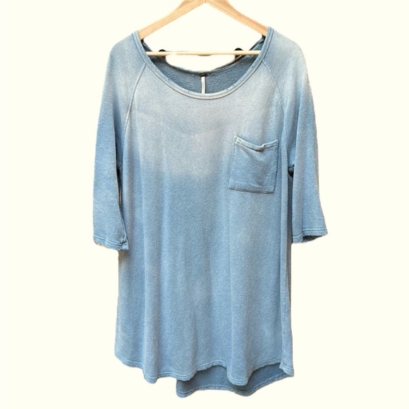 Free People Powder Blue Ombrè Fade Linen Blend Sweatshirt Mini Dress Tunic Top - Picture 6 of 9